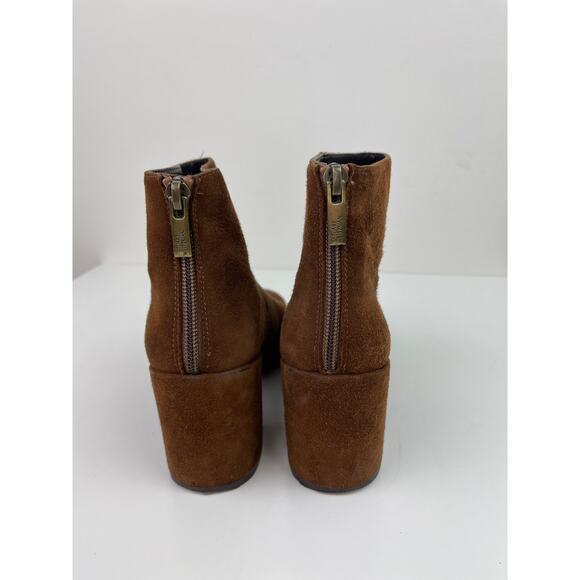STUART WEITZMAN Bacari Camel Tan Brown Suede Back Zip Pull-On Ankle Booties 5.5 - Picture 7 of 10